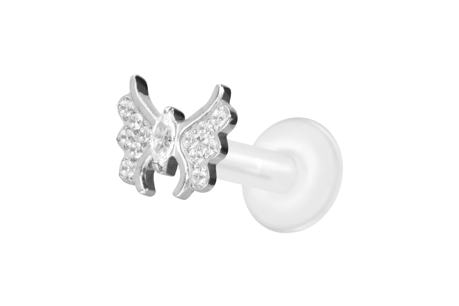 PTFE Labret Piercing mit Innengewinde + Titan-Aufsatz KRISTALLSCHMETTERLING